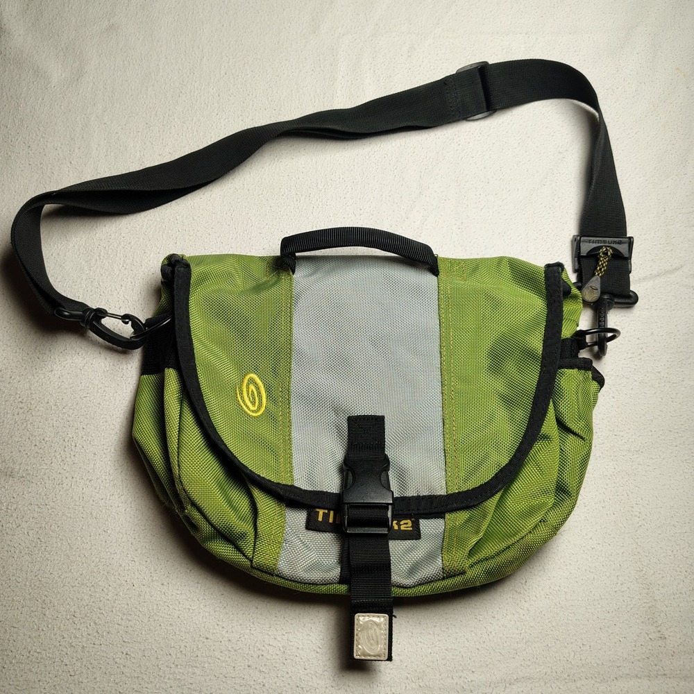 Timbuk2 Messenger Bag Small Green Grey Nylon Techwear Commuter Bag